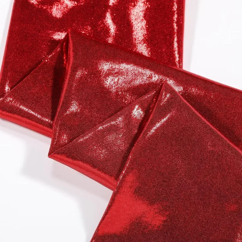 Women's Red Shiny Elastic Satin Rave Fingerless Long Gloves Party Costume